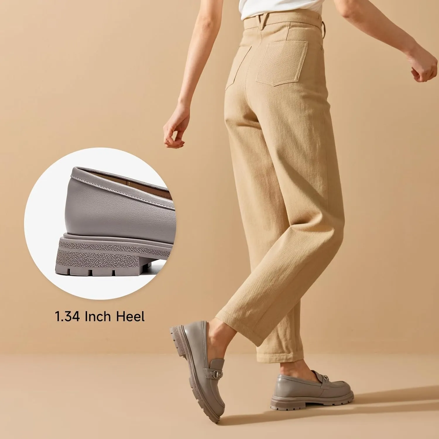 BEAU TODAY Platform Loafers for Women, Chunky Leather Loafers Women, Women’s Slip-on Comfortable Business Casual Round Toe Office Walking Ladies Shoes