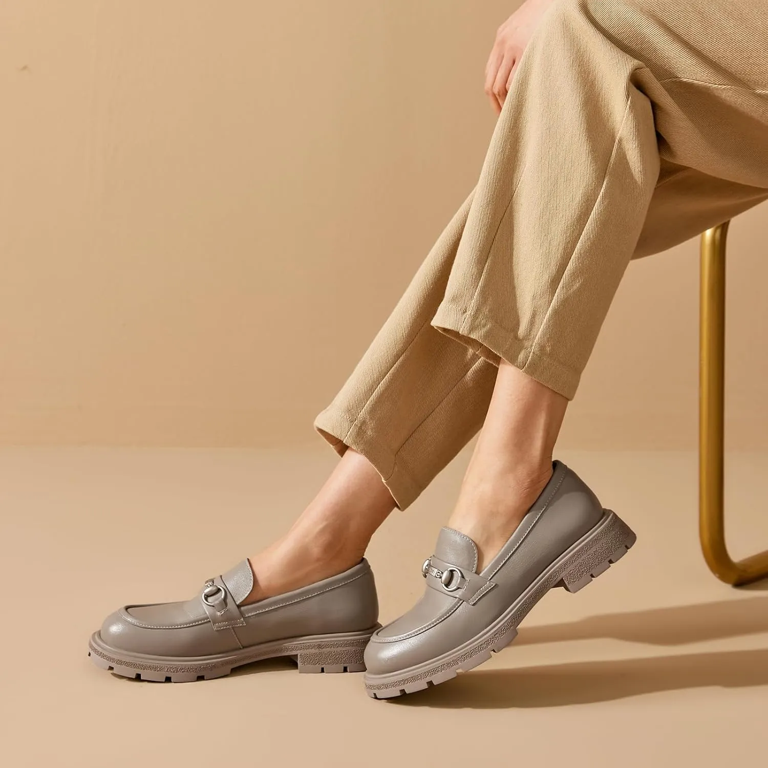 BEAU TODAY Platform Loafers for Women, Chunky Leather Loafers Women, Women’s Slip-on Comfortable Business Casual Round Toe Office Walking Ladies Shoes