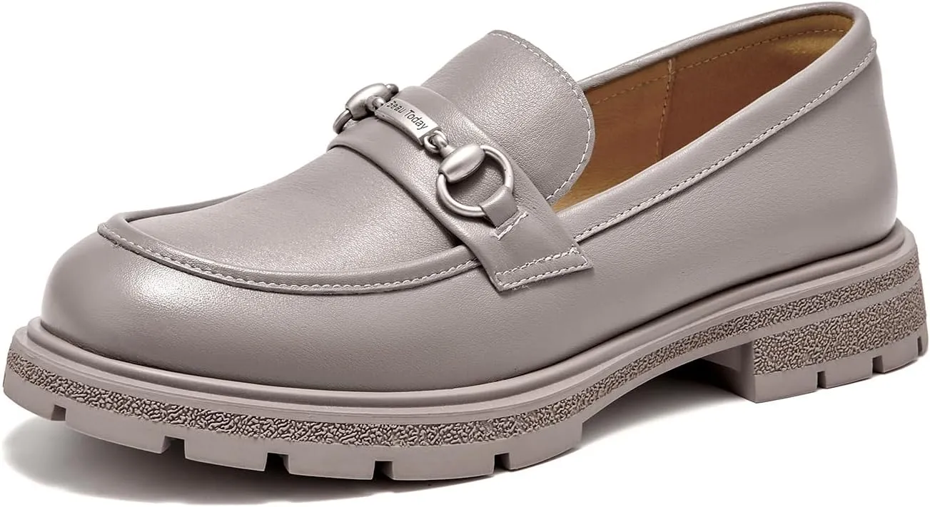 BEAU TODAY Platform Loafers for Women, Chunky Leather Loafers Women, Women’s Slip-on Comfortable Business Casual Round Toe Office Walking Ladies Shoes