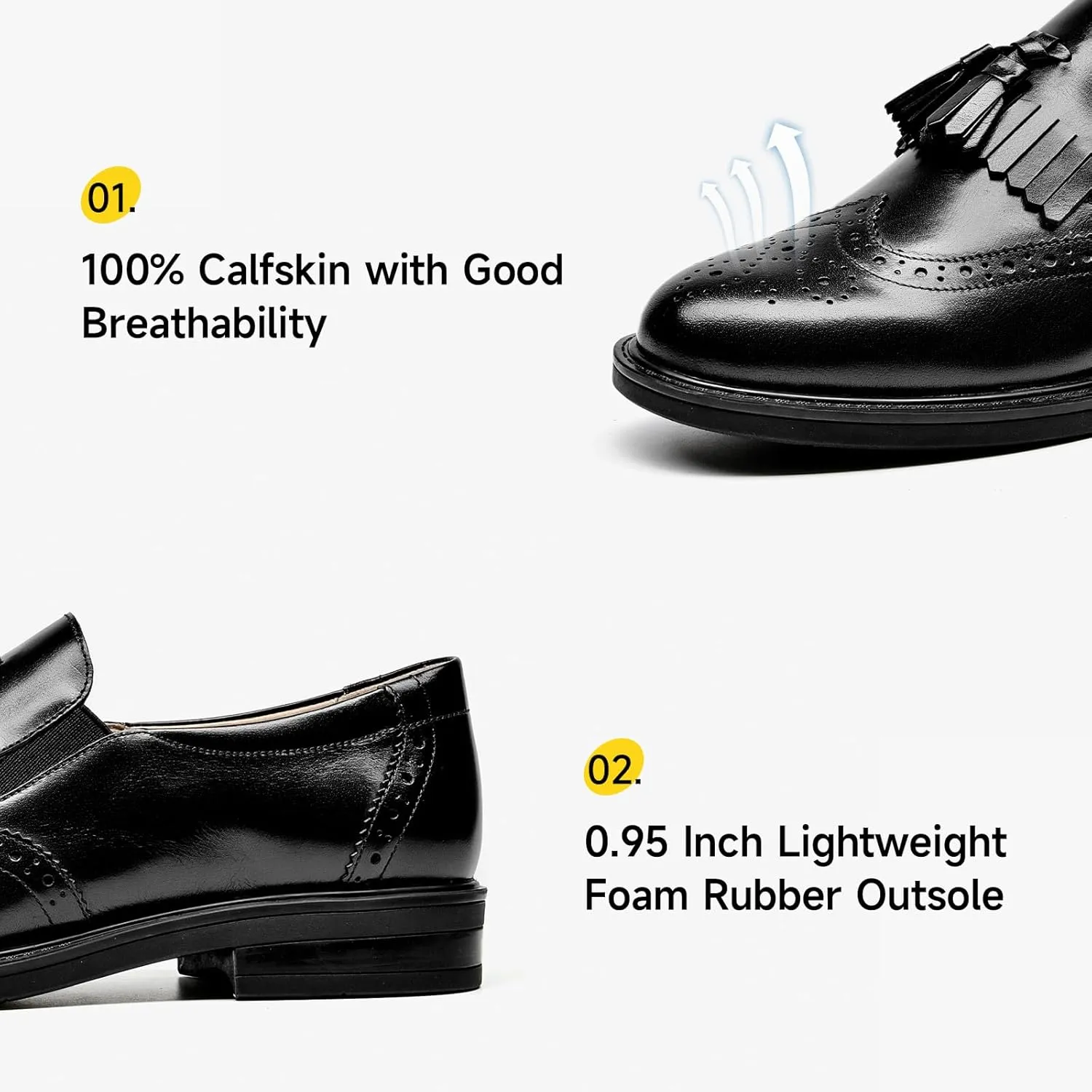 BEAU TODAY Tassel Loafers for Women,Leather Brogue Dress Shoes,Wingtips Oxford for Women,Breathable Comfortable Slip-on Lace-up Handmade Flat Shoes for Business Work