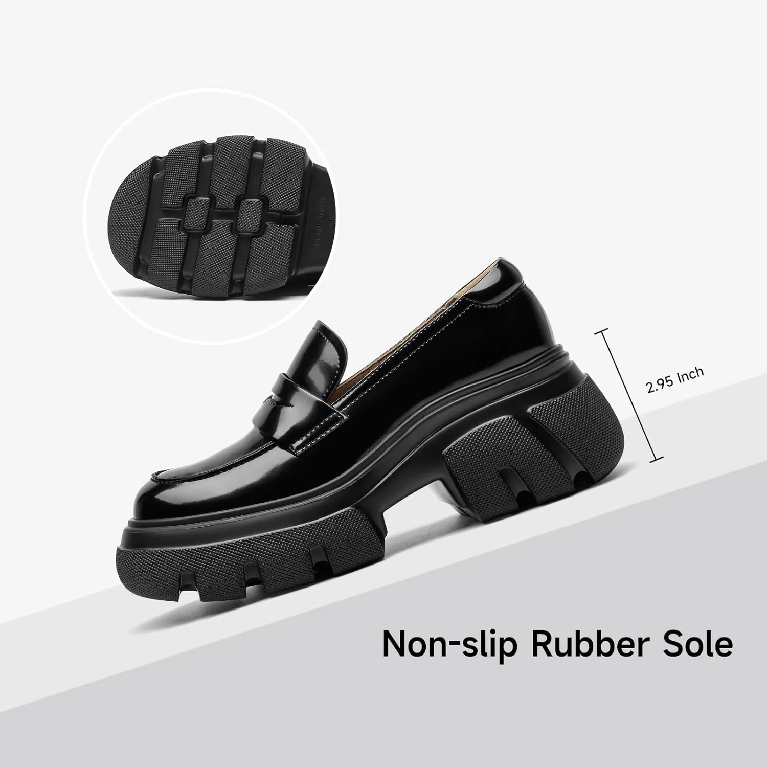 BEAU TODAY Womens Fashion Platform Loafers, Comfort Slip-on Leather Loafers with Chunky Heel, Round Toe Business Work Shoes