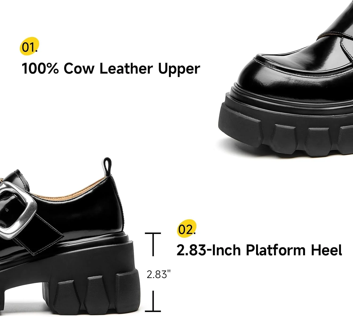 BEAU TODAY Womens Loafers Shoes, Leather Platform Loafers for Women, Chunky Heel Lug Sole Loafers for Women, Comfort Slip-on Loafers, Casual Business Office Work Shoes with Buckle