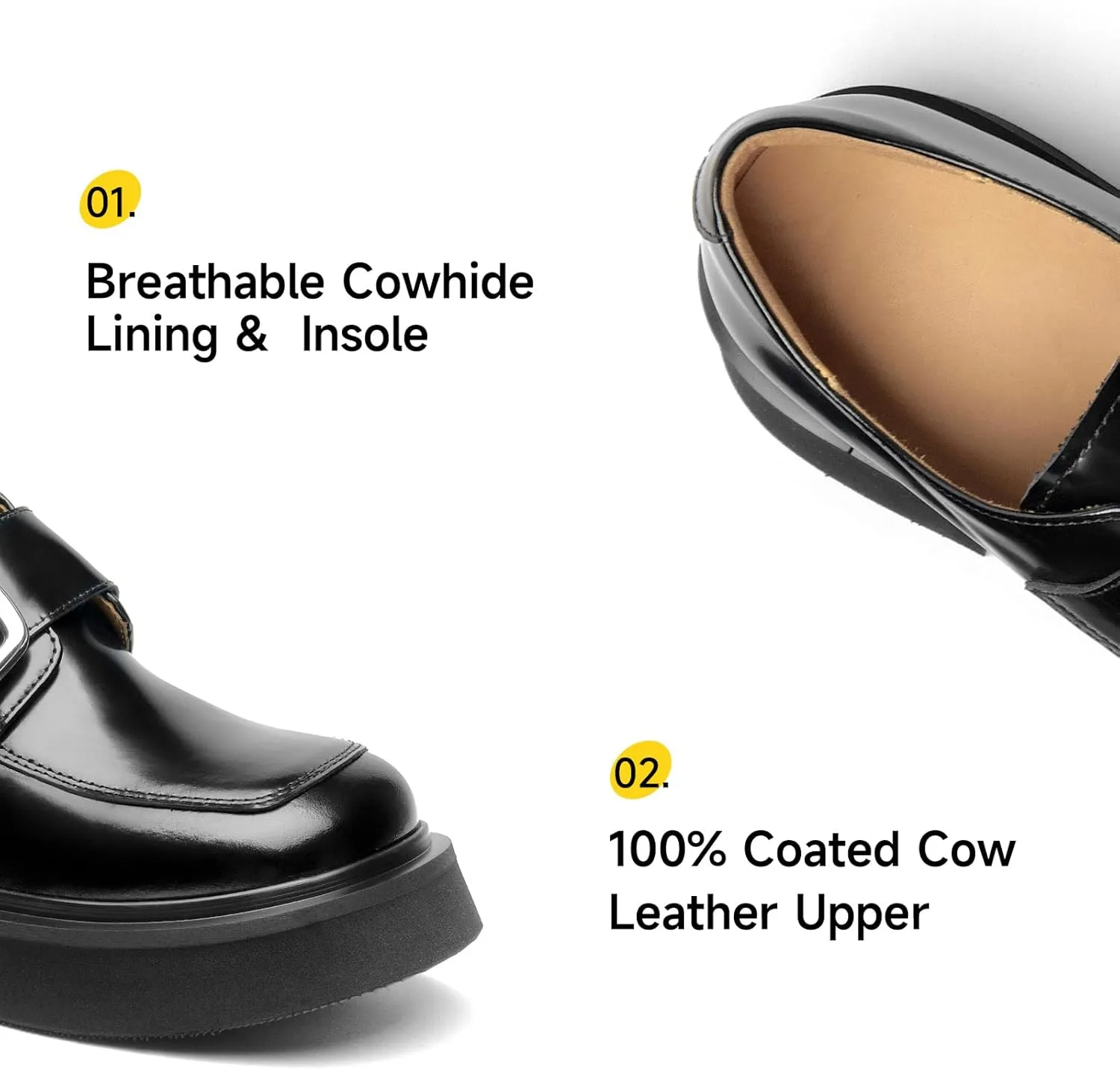 BEAU TODAY Womens Loafers Shoes, Leather Platform Loafers for Women, Chunky Heel Lug Sole Loafers for Women, Comfort Slip-on Loafers, Casual Business Office Work Shoes with Buckle