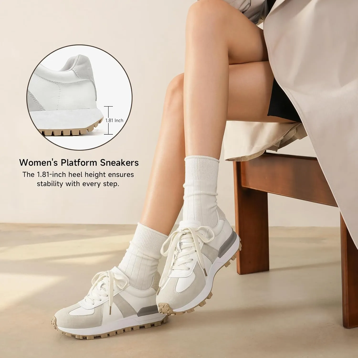 BEAU TODAY Womens Platform Sneakers, Fashion Chunky Platform Sneakers for Women, Retro Casual Walking Tennis Shoes