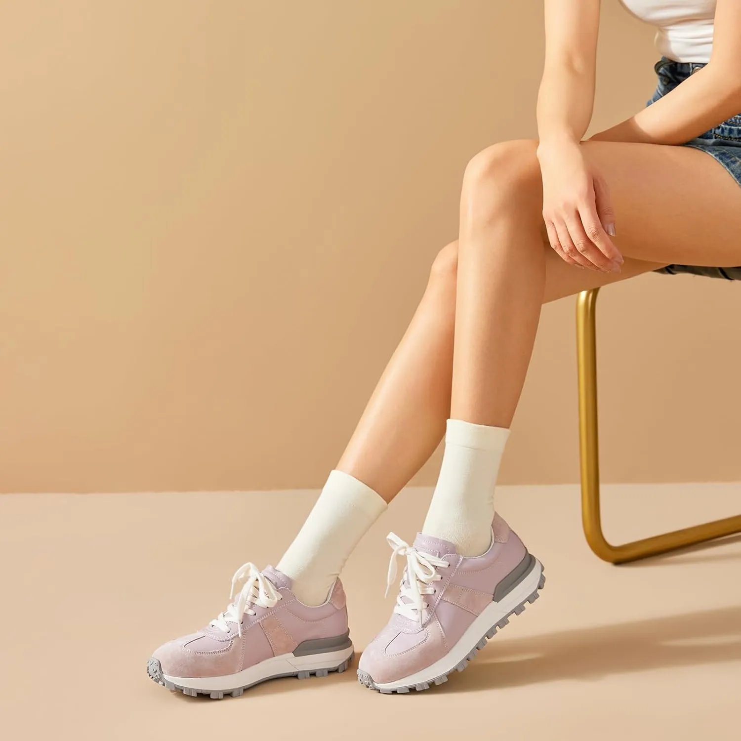 BEAU TODAY Womens Platform Sneakers, Fashion Chunky Platform Sneakers for Women, Retro Casual Walking Tennis Shoes