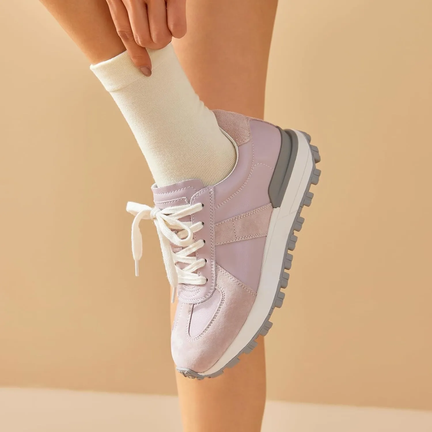 BEAU TODAY Womens Platform Sneakers, Fashion Chunky Platform Sneakers for Women, Retro Casual Walking Tennis Shoes
