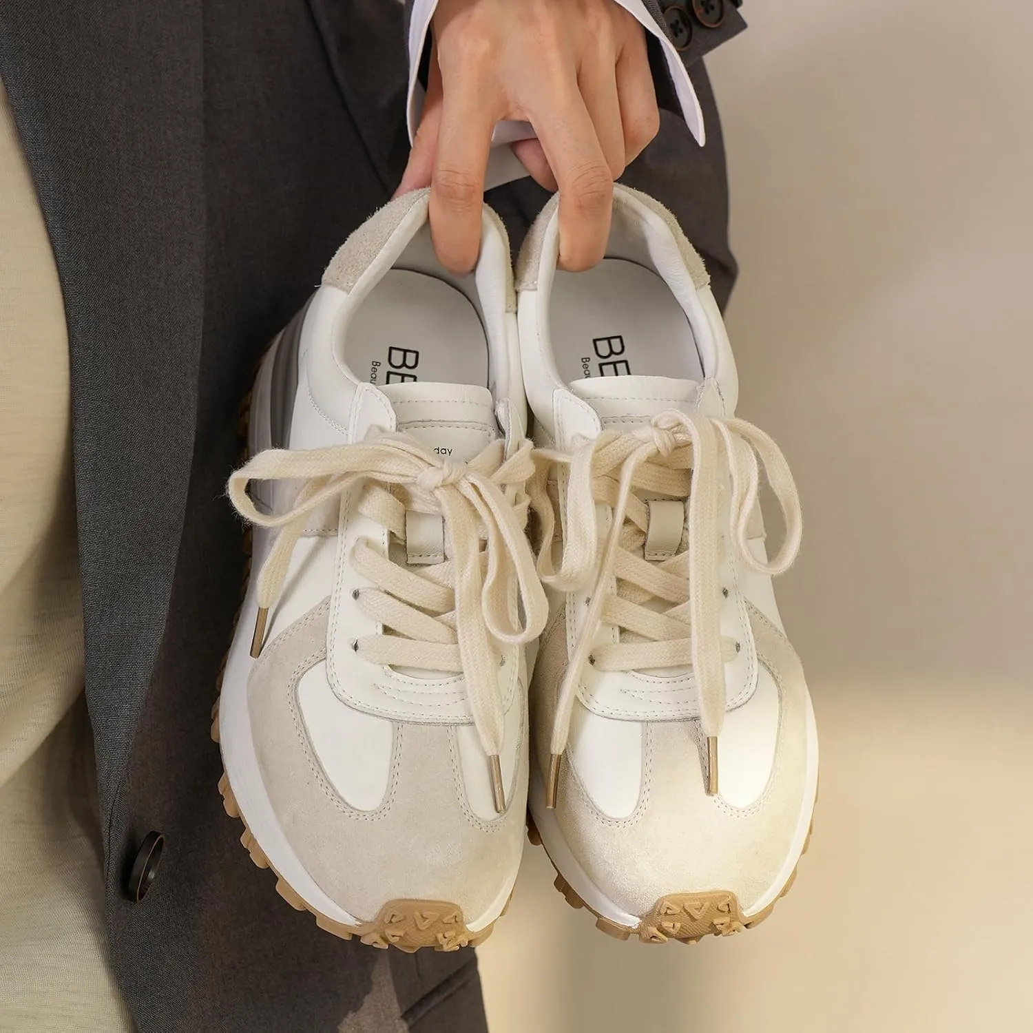 BEAU TODAY Womens Platform Sneakers, Fashion Chunky Platform Sneakers for Women, Retro Casual Walking Tennis Shoes