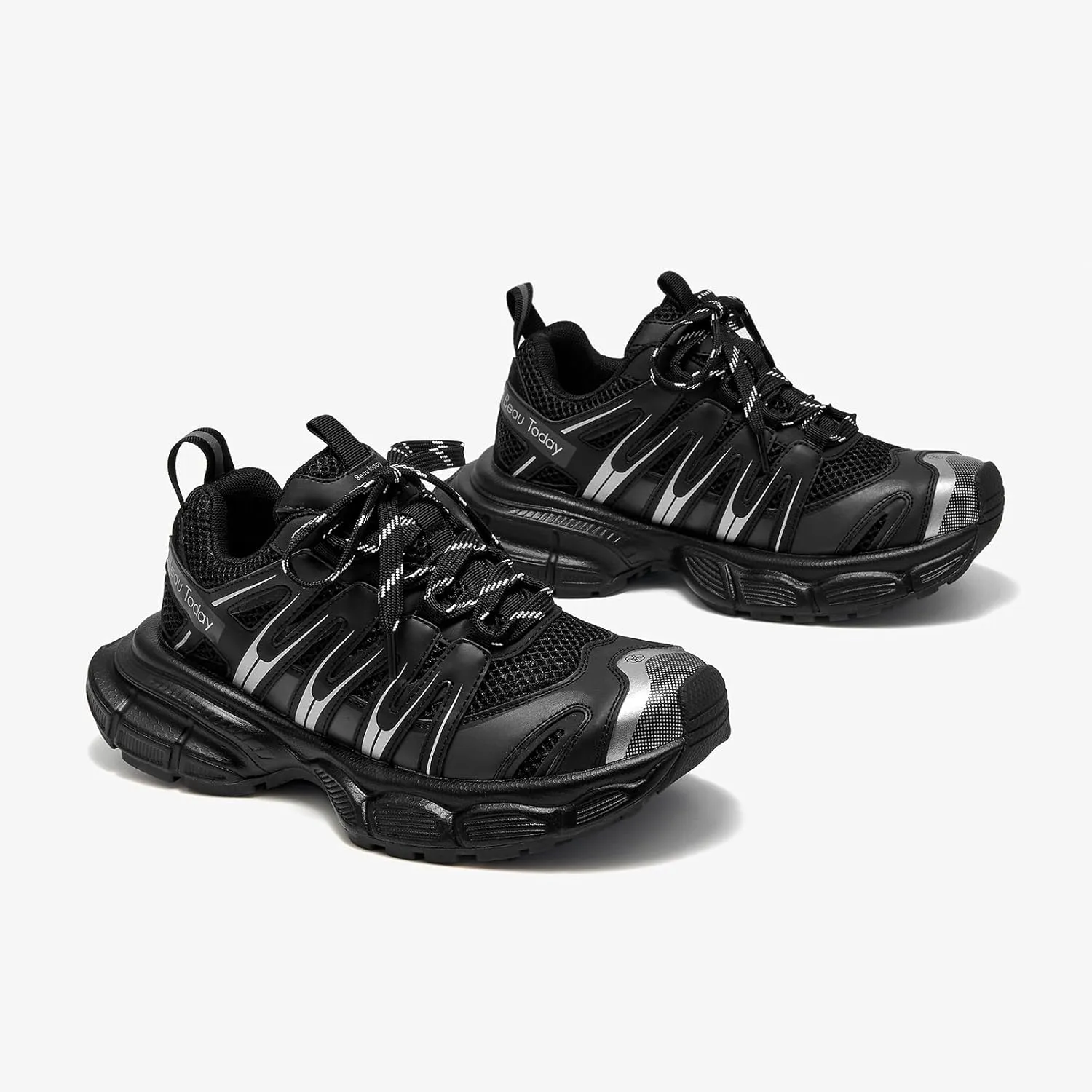 BEAU TODAY Women's Walking Shoes, Chunky Platform Fashion Sneakers for Women, Comfortable Casual Lightweight Lace-up Gym Workout Athletic Tennis Shoes