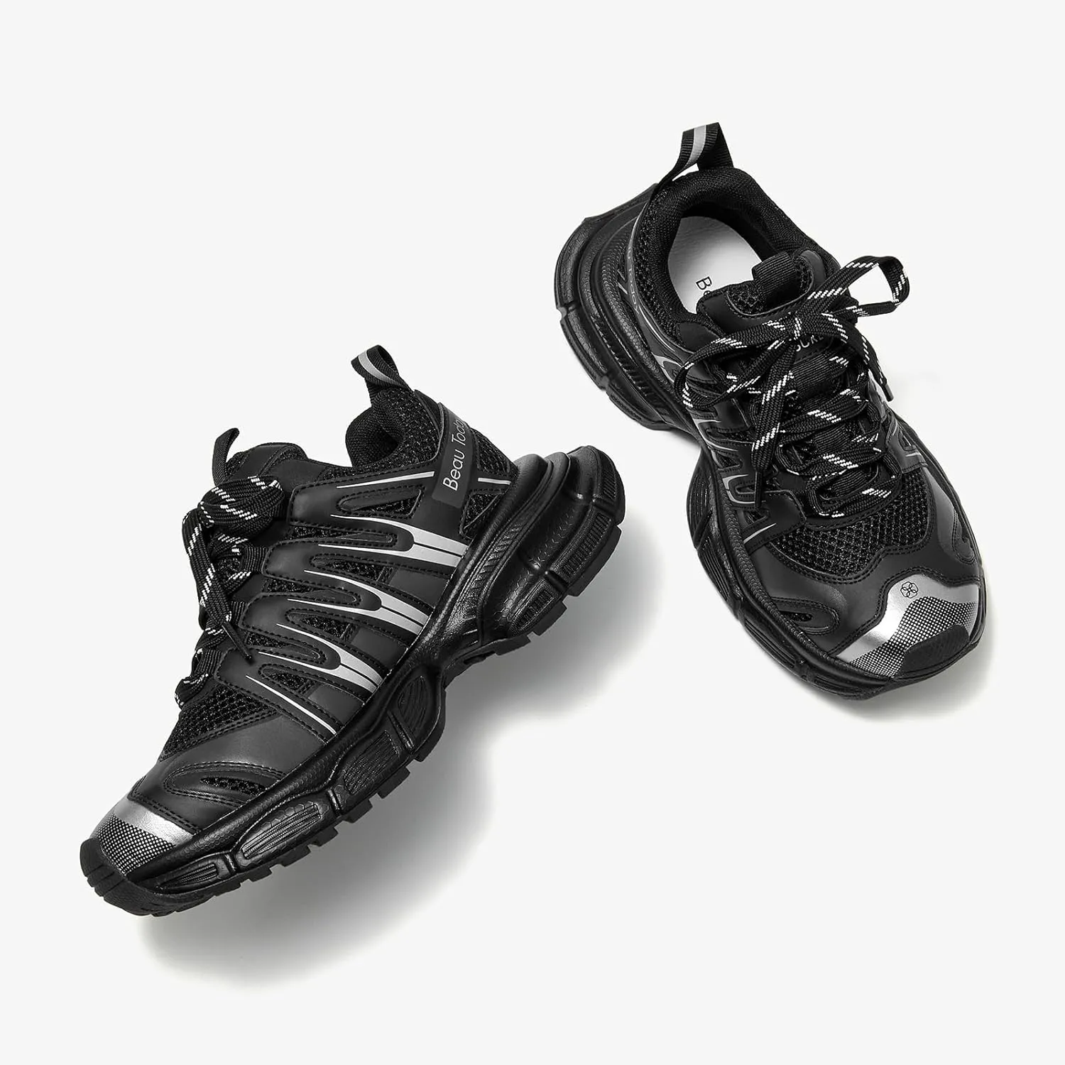 BEAU TODAY Women's Walking Shoes, Chunky Platform Fashion Sneakers for Women, Comfortable Casual Lightweight Lace-up Gym Workout Athletic Tennis Shoes