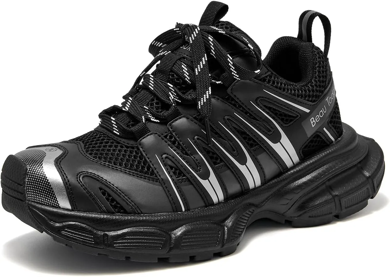 BEAU TODAY Women's Walking Shoes, Chunky Platform Fashion Sneakers for Women, Comfortable Casual Lightweight Lace-up Gym Workout Athletic Tennis Shoes