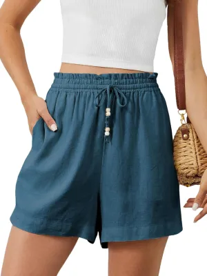 Beautiful Nomad Womens Casual Linen Shorts Drawstring Elastic Waist Summer Beach Shorts Vacation Outfit with Pockets