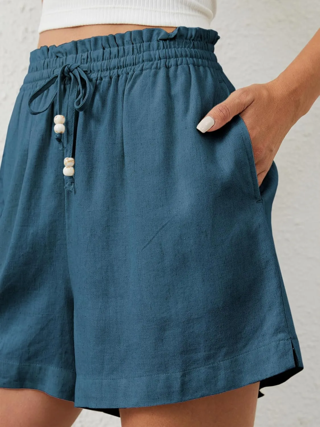 Beautiful Nomad Womens Casual Linen Shorts Drawstring Elastic Waist Summer Beach Shorts Vacation Outfit with Pockets