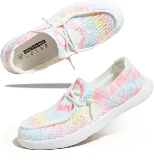 BELOS Women's Rhinestone Lace Up Loafers Shoes Comfortable Slip On Mesh Knit Walking Shoes Fashion Lightweight Sparkly Glitter Sneaker