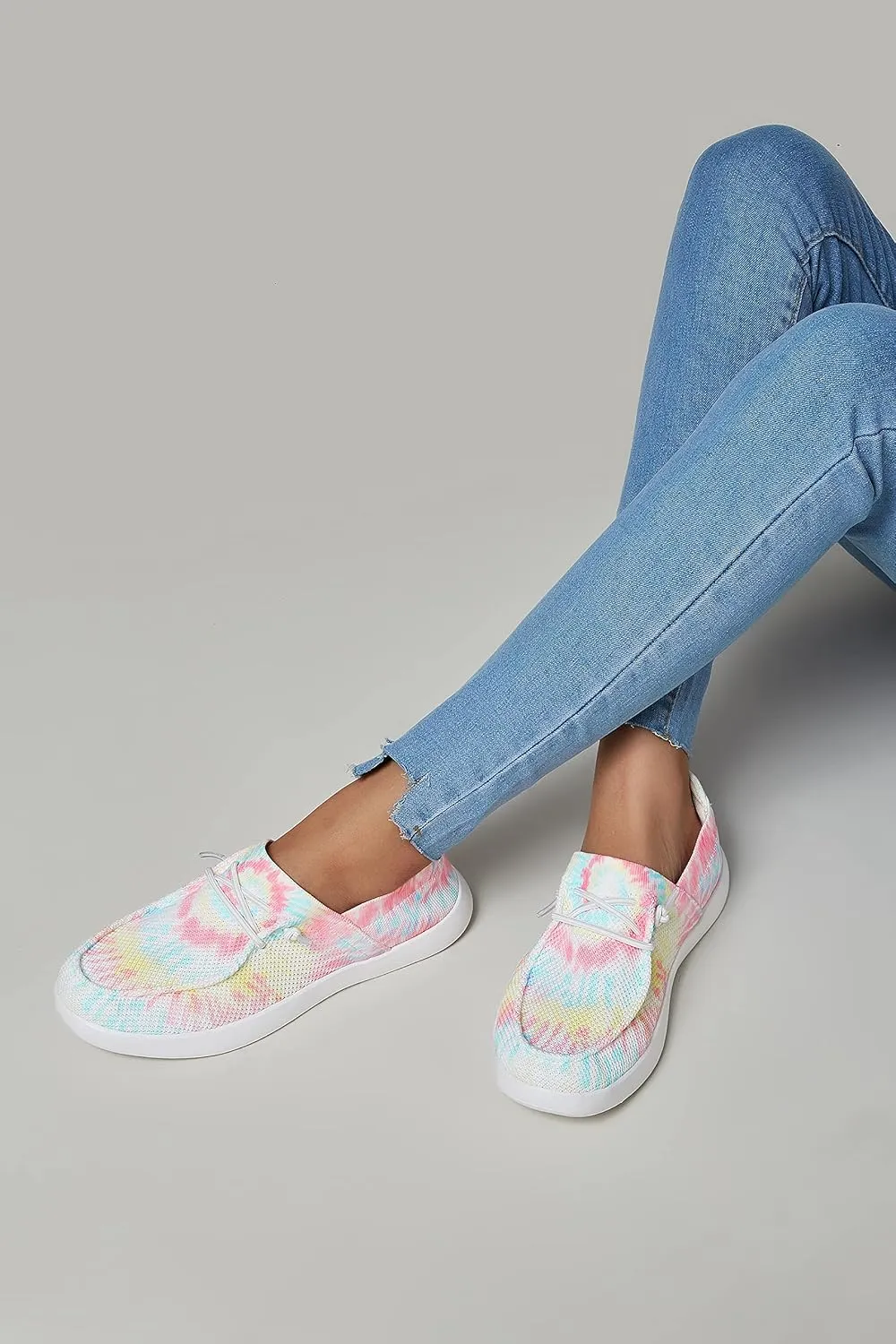 BELOS Women's Rhinestone Lace Up Loafers Shoes Comfortable Slip On Mesh Knit Walking Shoes Fashion Lightweight Sparkly Glitter Sneaker