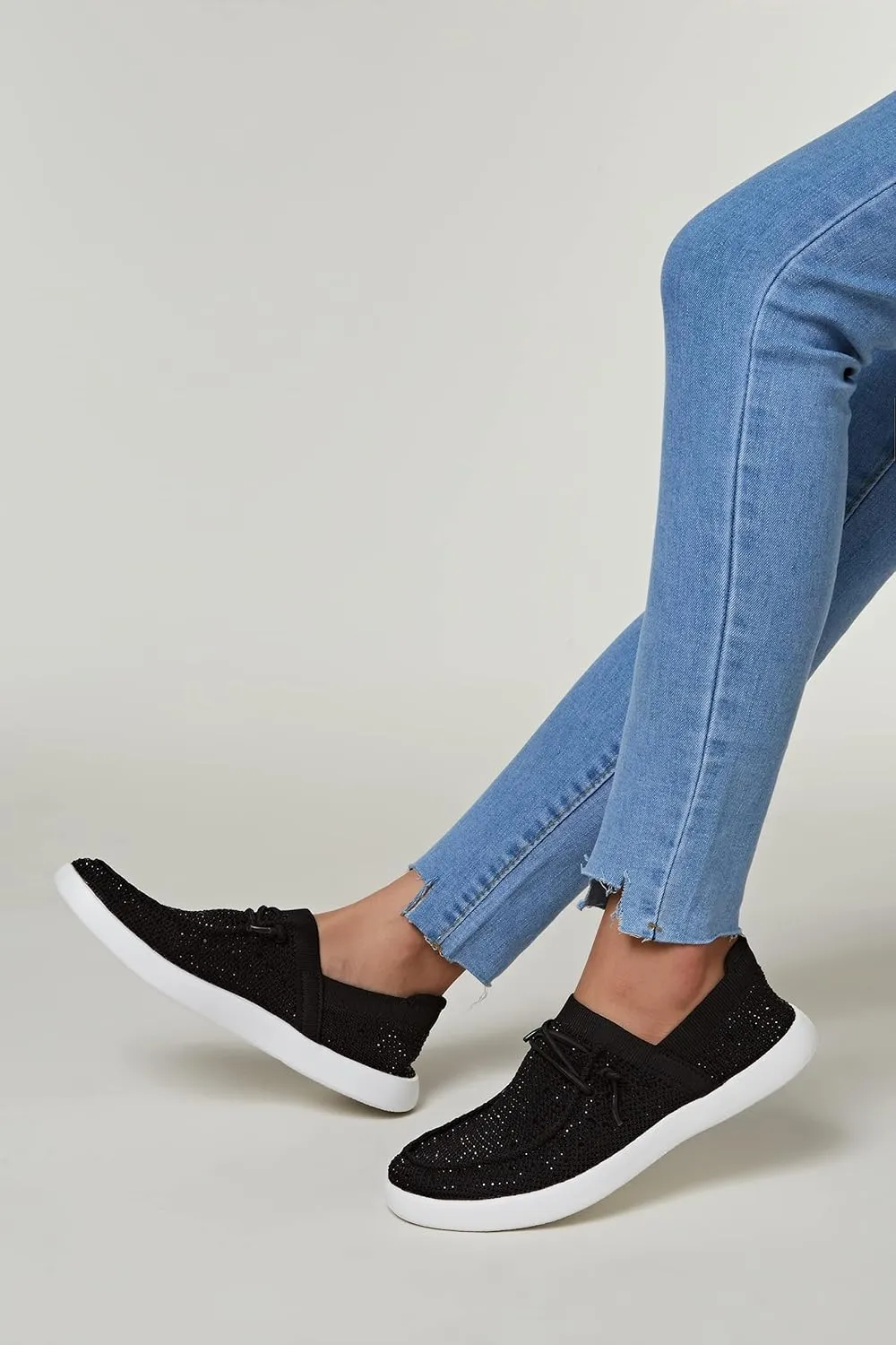 BELOS Women's Rhinestone Lace Up Loafers Shoes Comfortable Slip On Mesh Knit Walking Shoes Fashion Lightweight Sparkly Glitter Sneaker