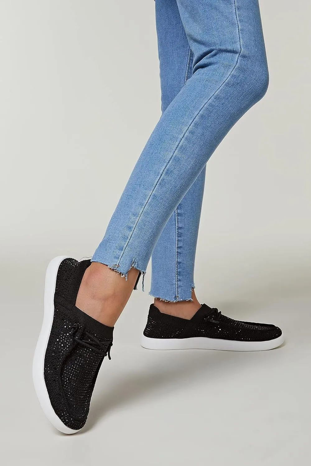 BELOS Women's Rhinestone Lace Up Loafers Shoes Comfortable Slip On Mesh Knit Walking Shoes Fashion Lightweight Sparkly Glitter Sneaker