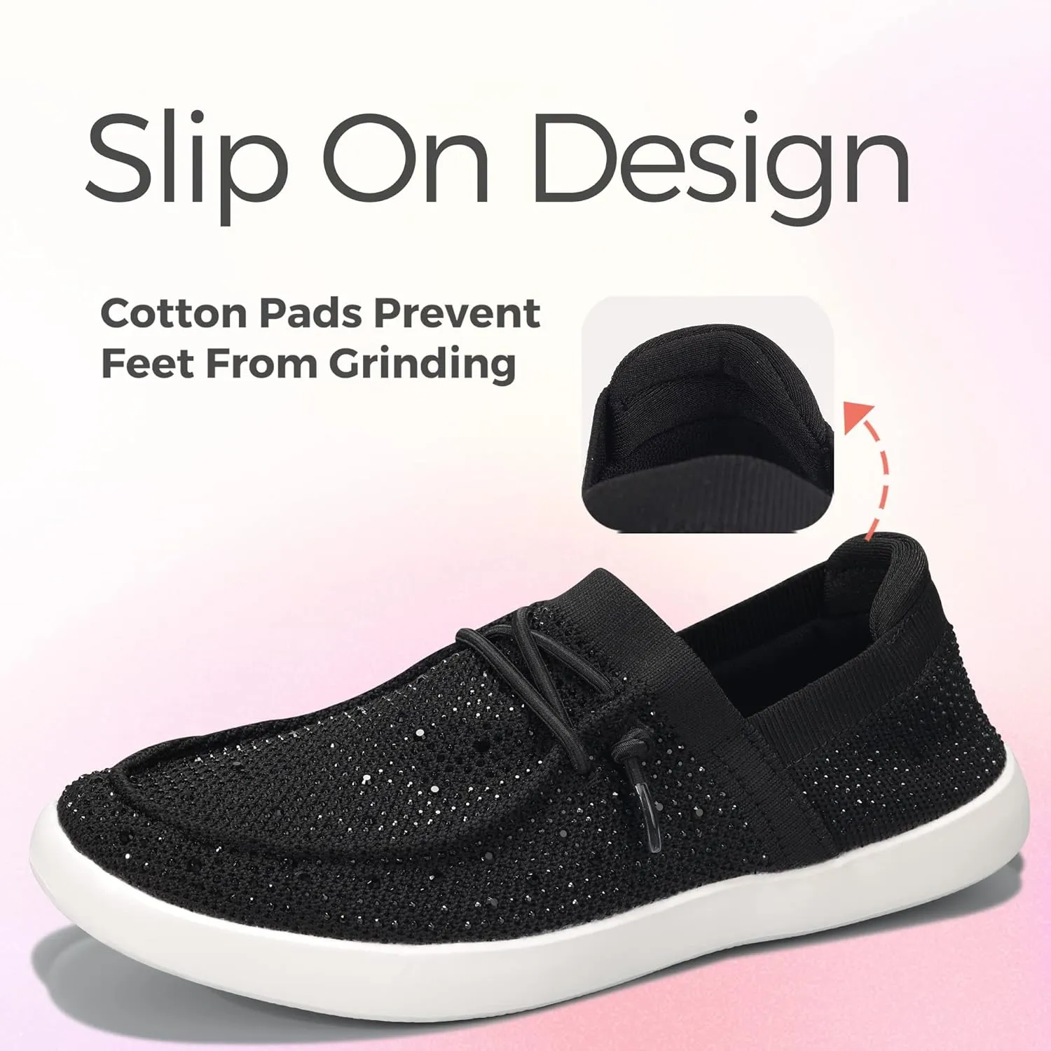 BELOS Women's Rhinestone Lace Up Loafers Shoes Comfortable Slip On Mesh Knit Walking Shoes Fashion Lightweight Sparkly Glitter Sneaker
