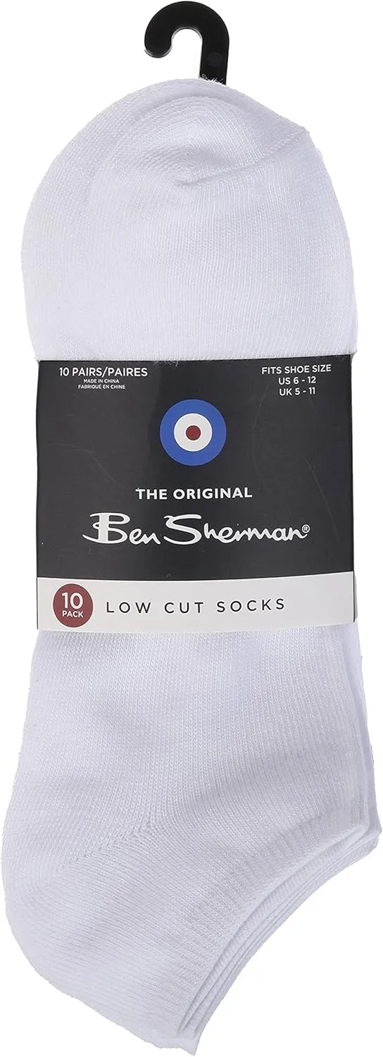 Ben Sherman Men’s Low Cut Socks - 10 PK Soft, Breathable Comfort Fit, No Show Socks