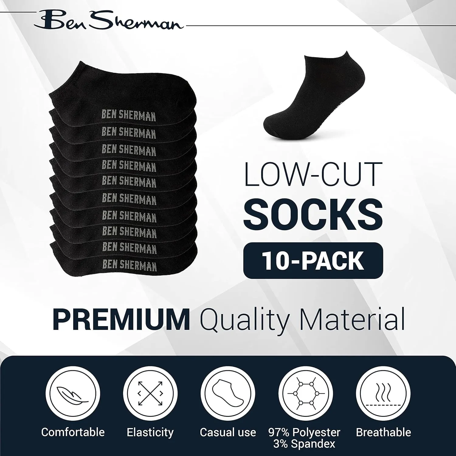 Ben Sherman Men’s Low Cut Socks - 10 PK Soft, Breathable Comfort Fit, No Show Socks