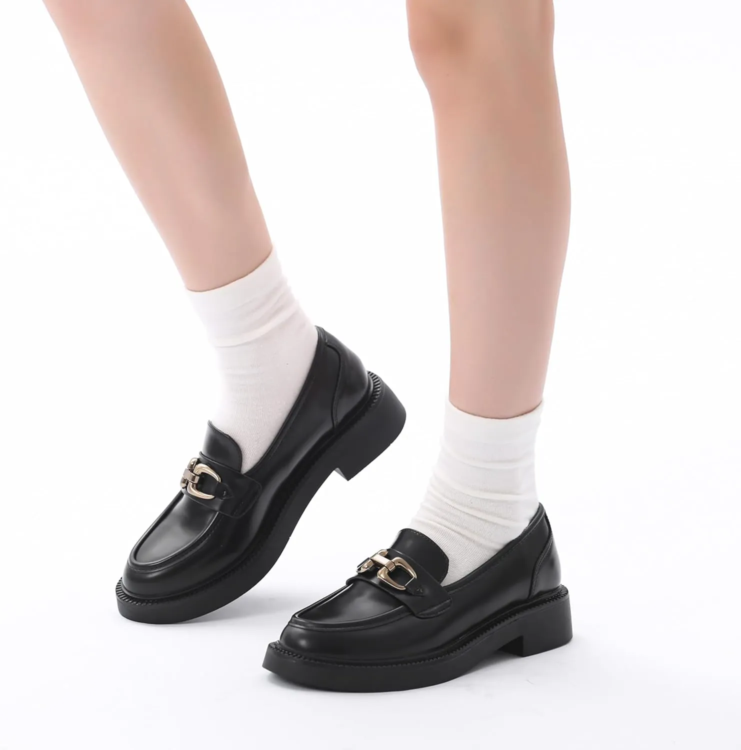 Bernal Loafers for Women Chunky Platform Penny Loafers Fashion Slip On School Shoes Work Shoes with Buckle