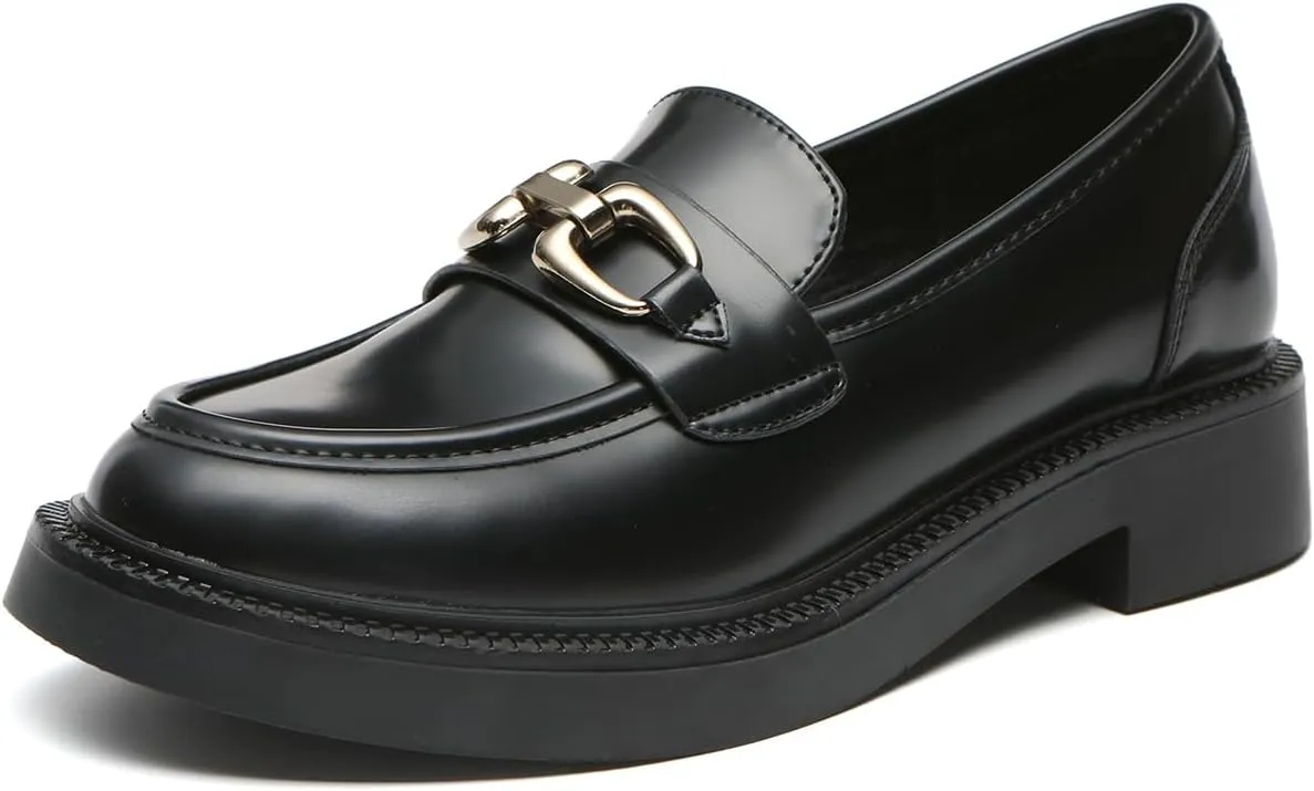 Bernal Loafers for Women Chunky Platform Penny Loafers Fashion Slip On School Shoes Work Shoes with Buckle