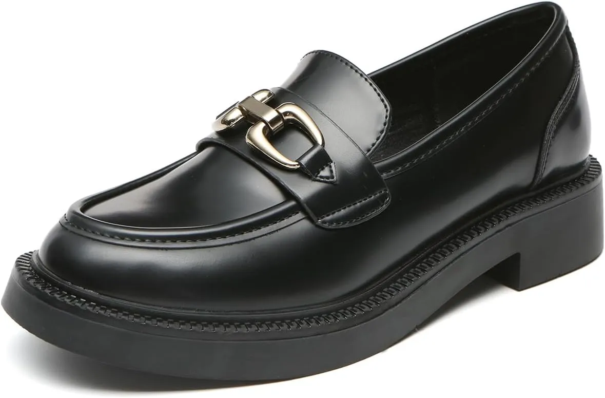 Bernal Loafers for Women Chunky Platform Penny Loafers Fashion Slip On School Shoes Work Shoes with Buckle