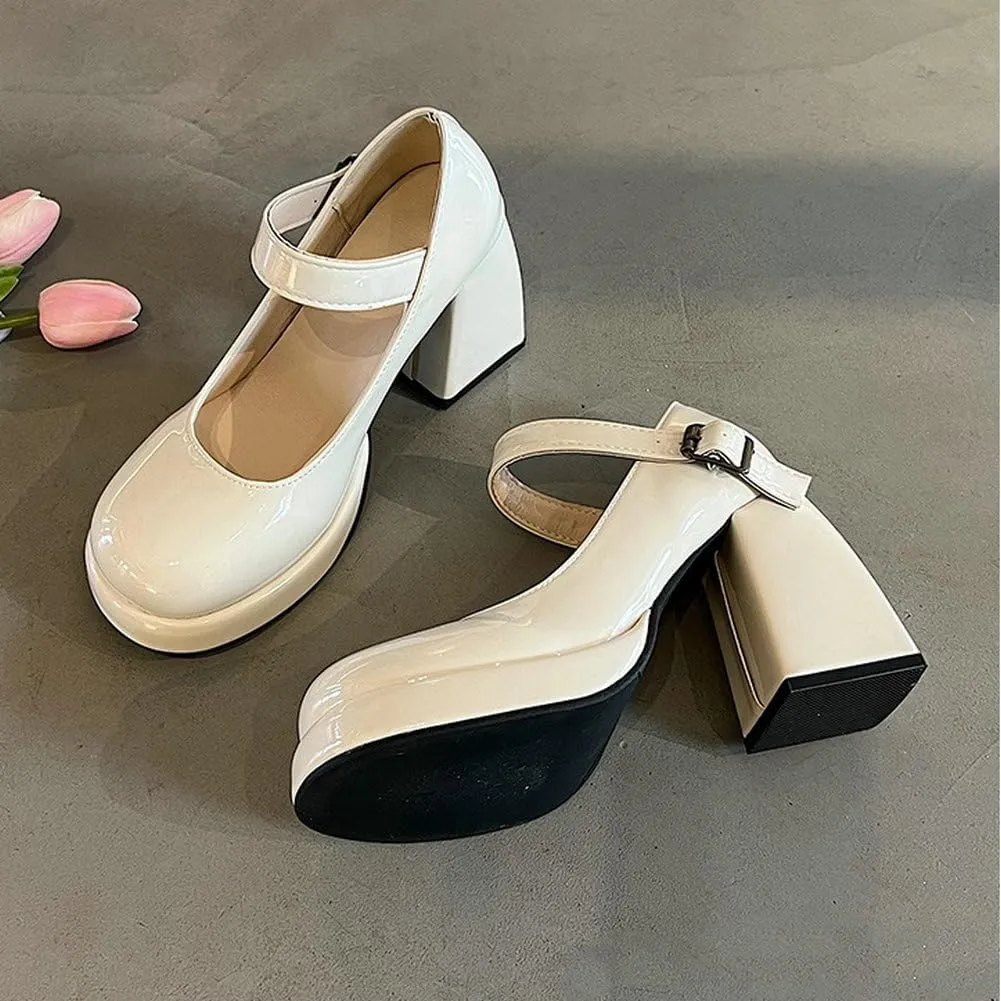 Betastella Women's Chunky High Heels Platform Pumps Round Toe Ankle Strap Mary Jane Wedding Party Pumps Dress Shoes
