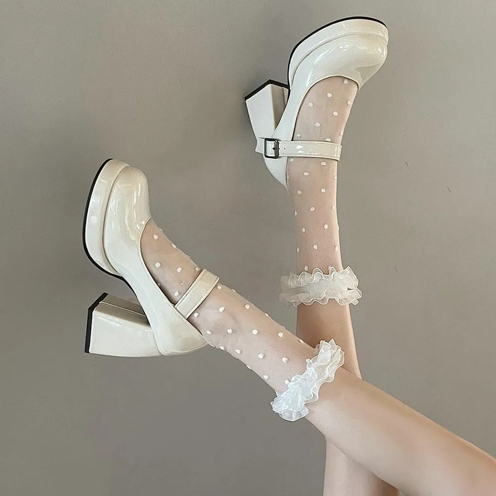 Betastella Women's Chunky High Heels Platform Pumps Round Toe Ankle Strap Mary Jane Wedding Party Pumps Dress Shoes
