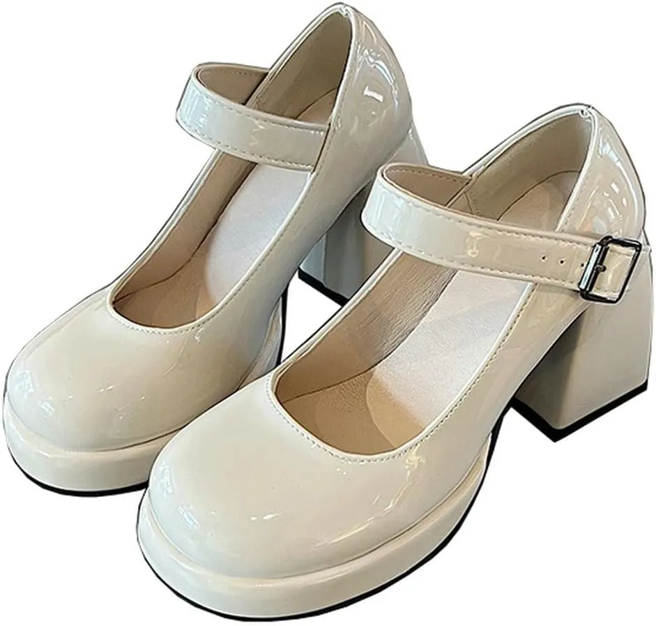 Betastella Women's Chunky High Heels Platform Pumps Round Toe Ankle Strap Mary Jane Wedding Party Pumps Dress Shoes