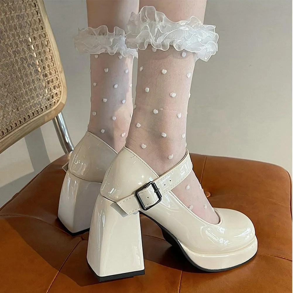 Betastella Women's Chunky High Heels Platform Pumps Round Toe Ankle Strap Mary Jane Wedding Party Pumps Dress Shoes