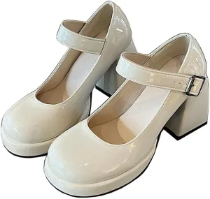Betastella Women's Chunky High Heels Platform Pumps Round Toe Ankle Strap Mary Jane Wedding Party Pumps Dress Shoes