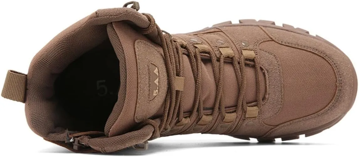 Bitiger Men's Combat Boots with Side Zipper Velcro and Casual Outdoor Mountaineering Trekking Commando Tactical Boots