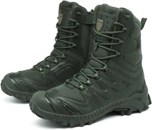 Bitiger Men's Combat Boots with Side Zipper Velcro and Casual Outdoor Mountaineering Trekking Commando Tactical Boots