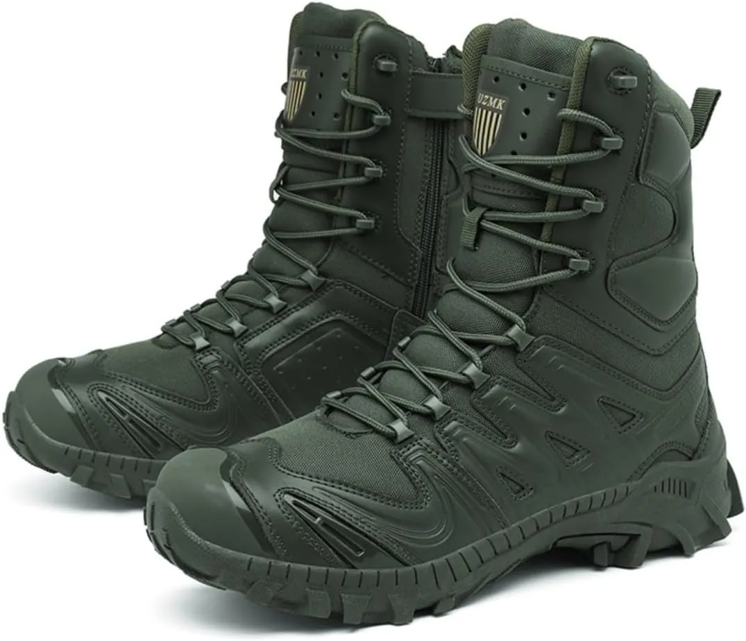 Bitiger Men's Combat Boots with Side Zipper Velcro and Casual Outdoor Mountaineering Trekking Commando Tactical Boots