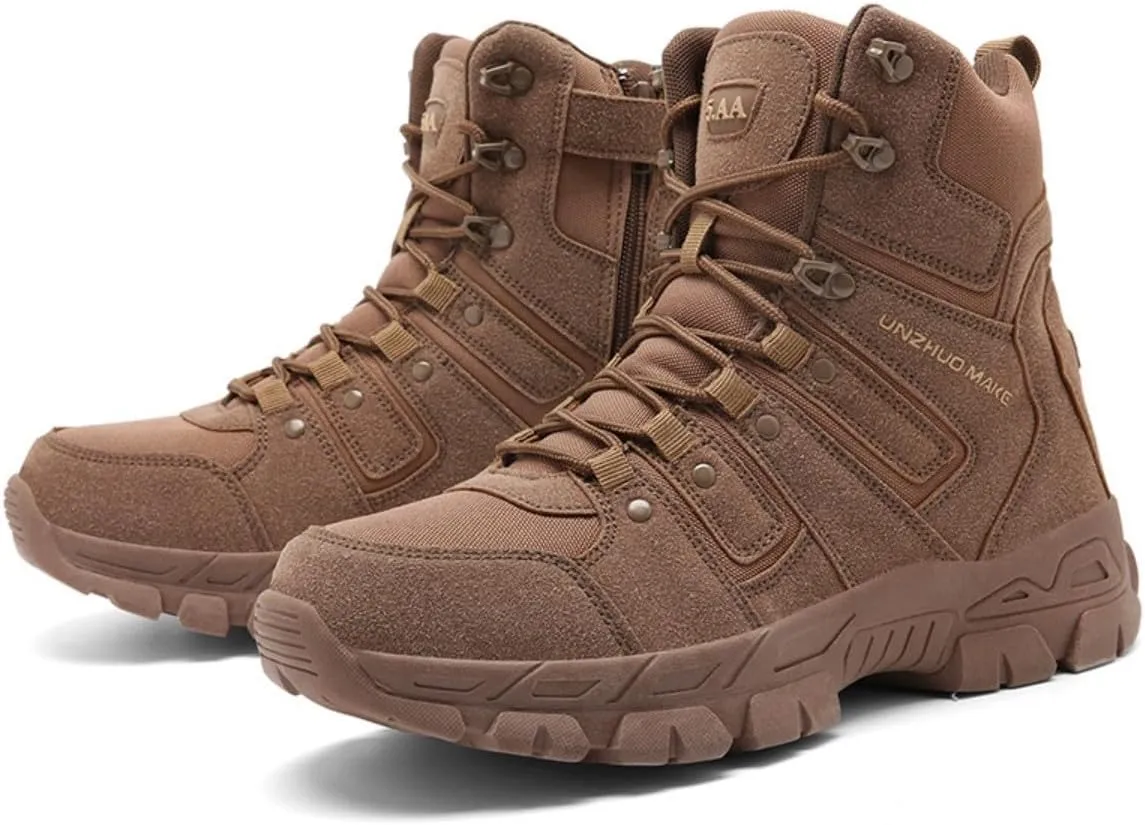 Bitiger Men's Combat Boots with Side Zipper Velcro and Casual Outdoor Mountaineering Trekking Commando Tactical Boots