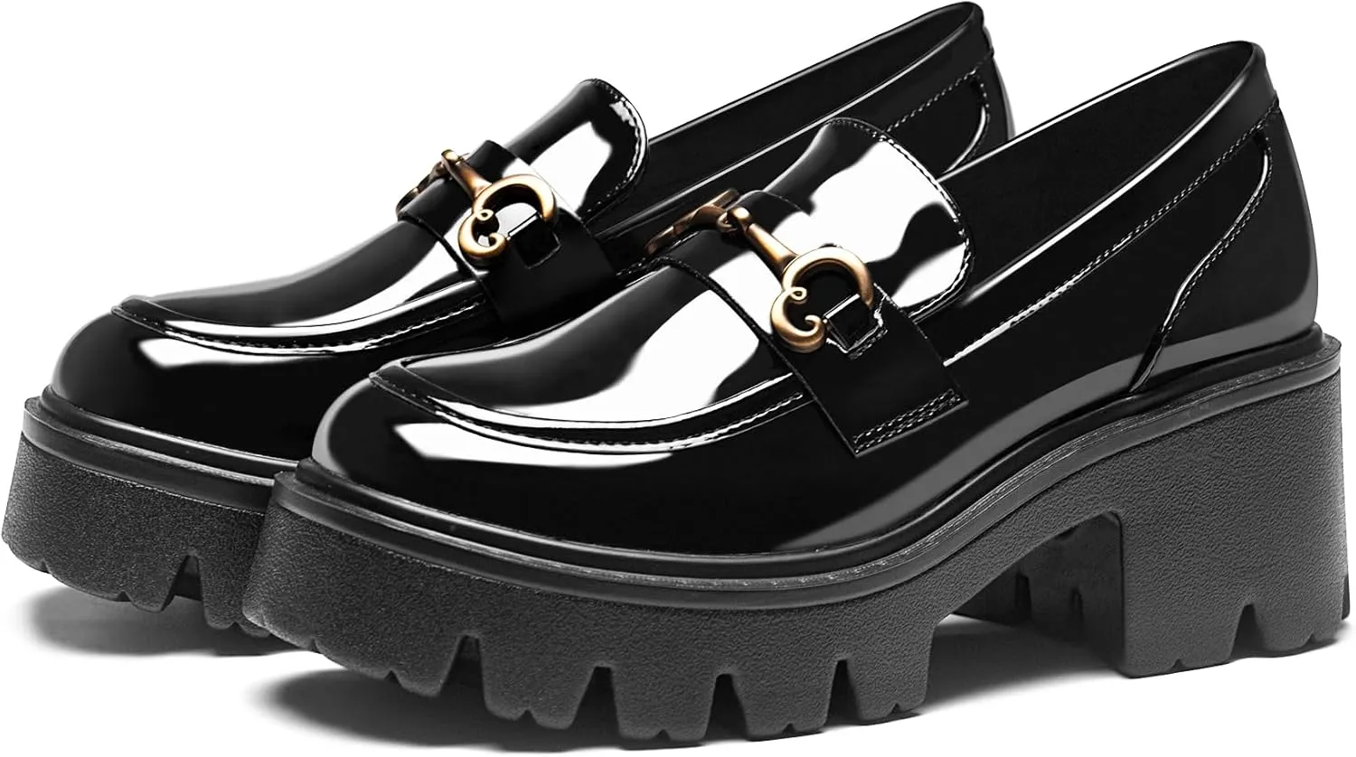 Black Platform Loafers for Women - Women's Slip-On Leather Loafers, Chunky Comfort Shoes for Work & Dressy Occasions