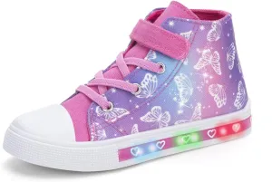 Boys Girls Light Up Sneakers Toddler Canvas High Top Fashion Sneaker Kids Casual Walking Shoes