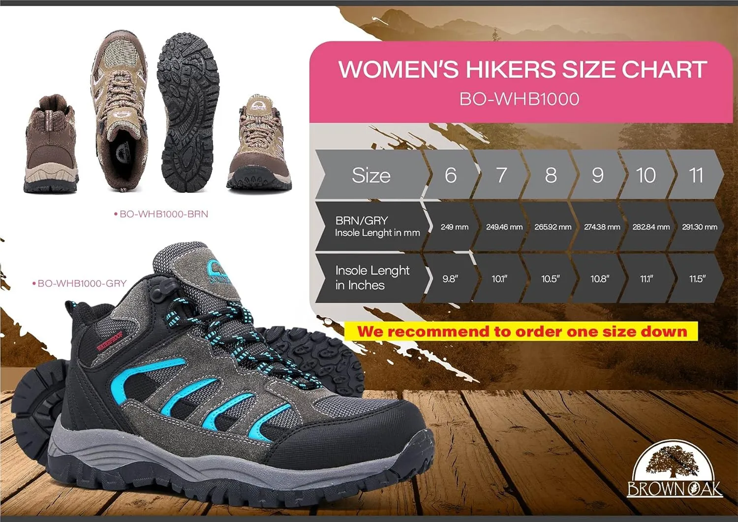 Brown Oak Womens Waterproof Outdoor Casual Trekking Camping Backpacking Shoes Work Hiking Boots
