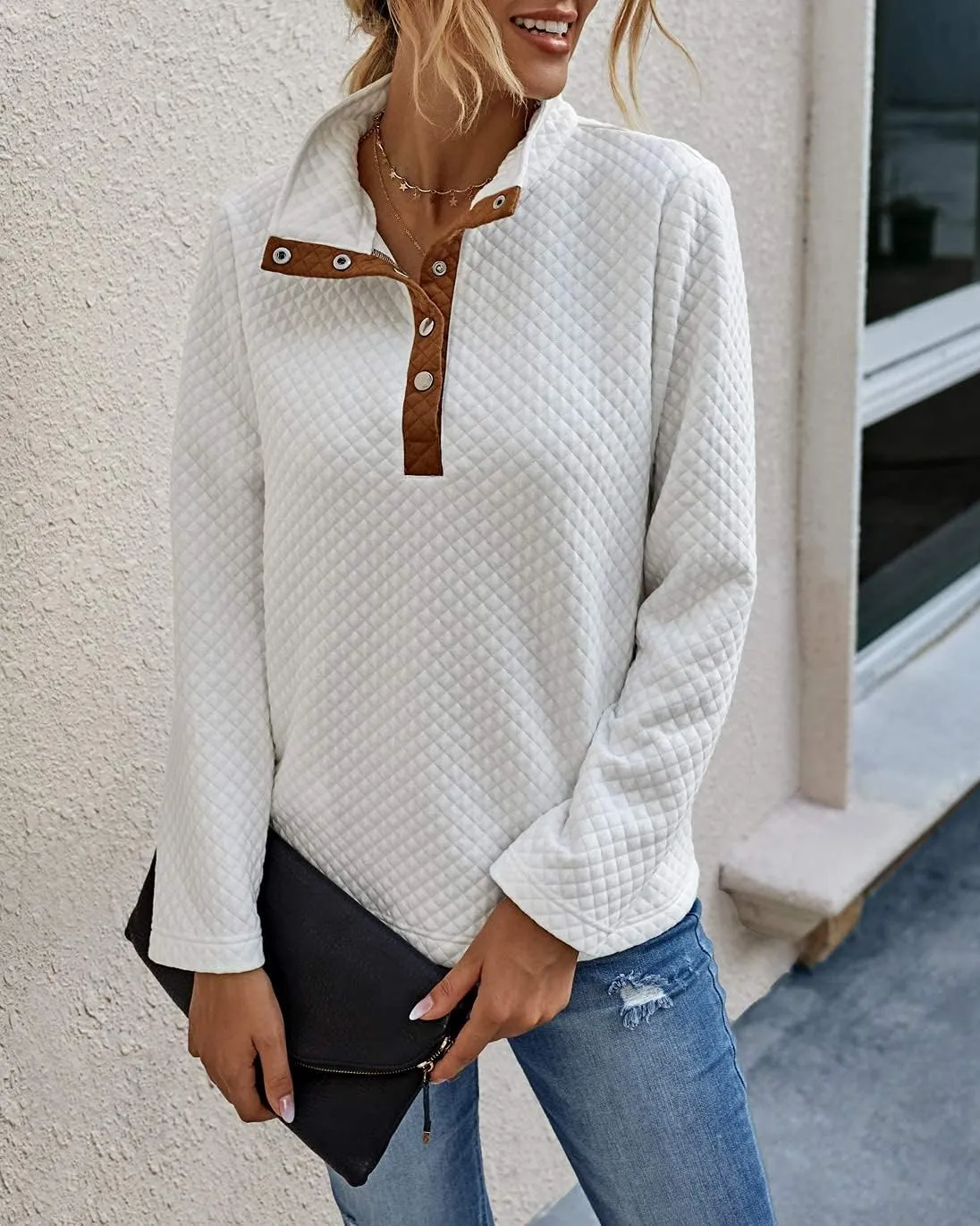 BTFBM Women Fashion Quilted Pattern Lightweight Zipper Long Sleeve Plain Casual Ladies Sweatshirts Pullovers Shirts Tops