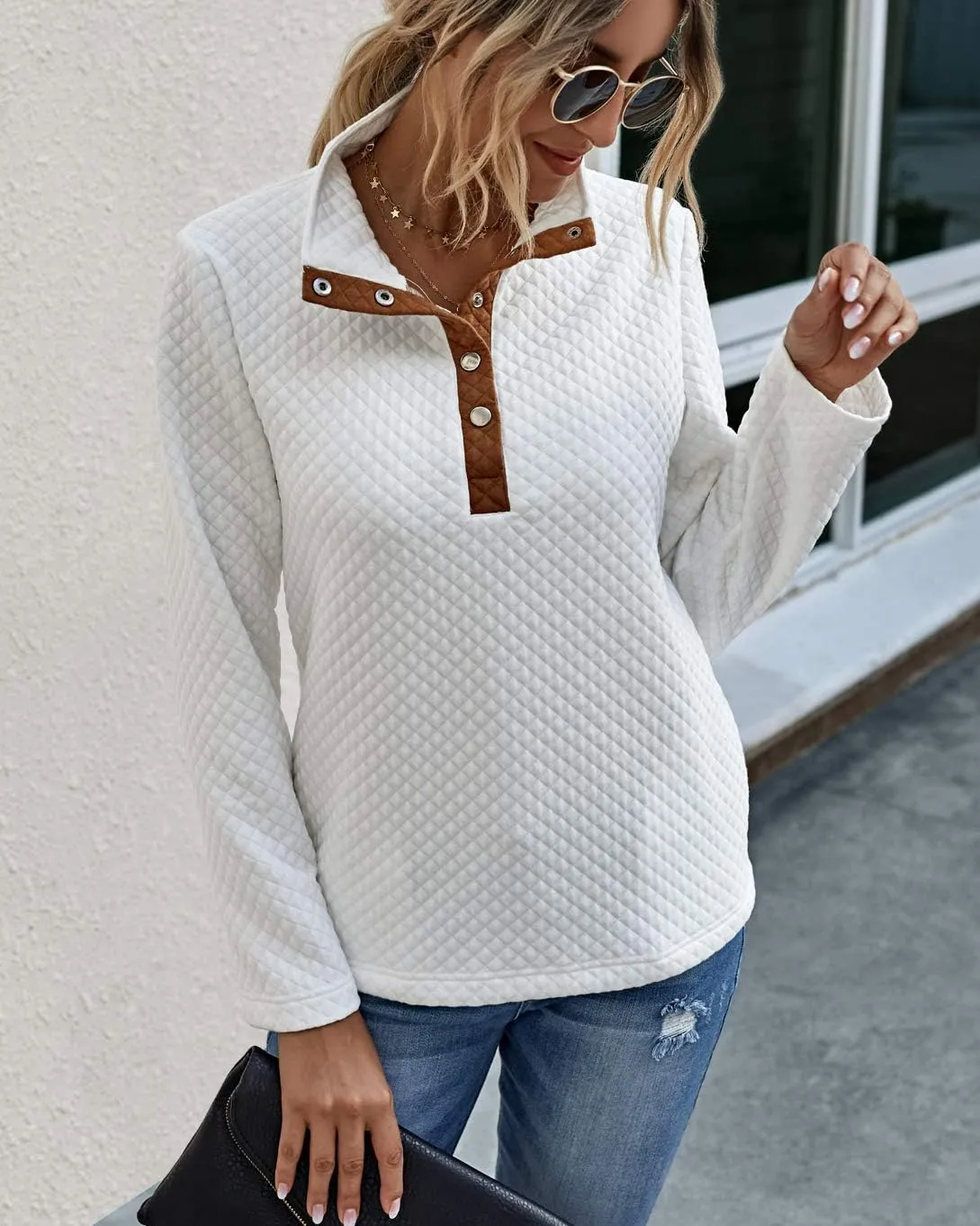 BTFBM Women Fashion Quilted Pattern Lightweight Zipper Long Sleeve Plain Casual Ladies Sweatshirts Pullovers Shirts Tops