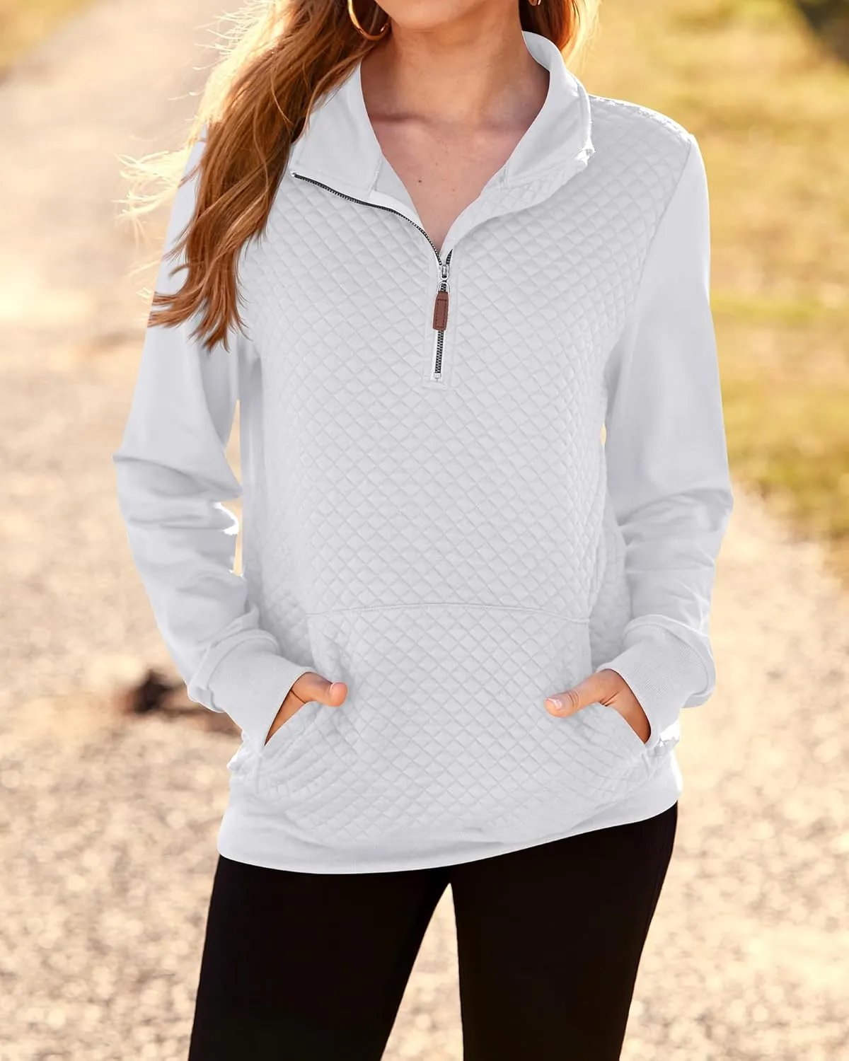BTFBM Women Fashion Quilted Pattern Lightweight Zipper Long Sleeve Plain Casual Ladies Sweatshirts Pullovers Shirts Tops