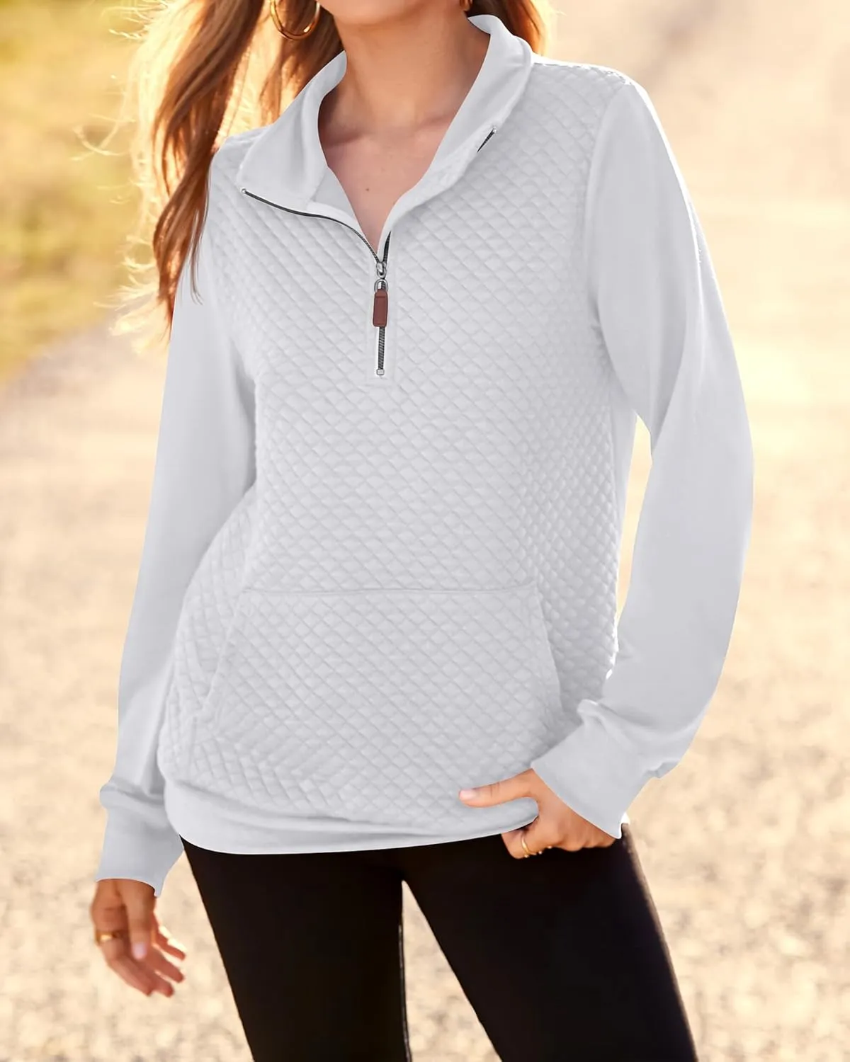 BTFBM Women Fashion Quilted Pattern Lightweight Zipper Long Sleeve Plain Casual Ladies Sweatshirts Pullovers Shirts Tops