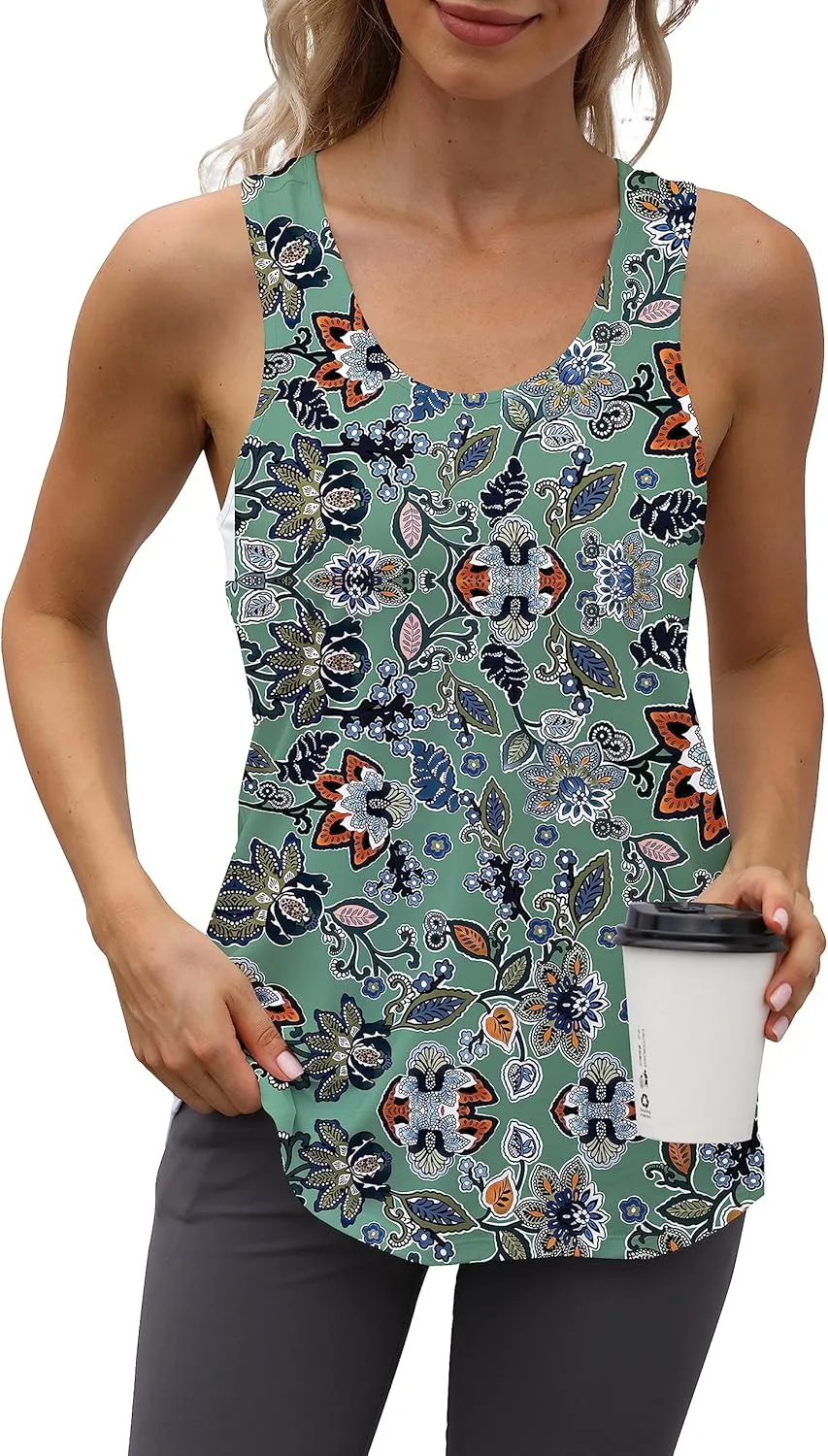 Cakulo Womens Workout Athletic Tank Tops Loose Gym Yoga Racerback Sleeveless Running Sports Shirts Tops