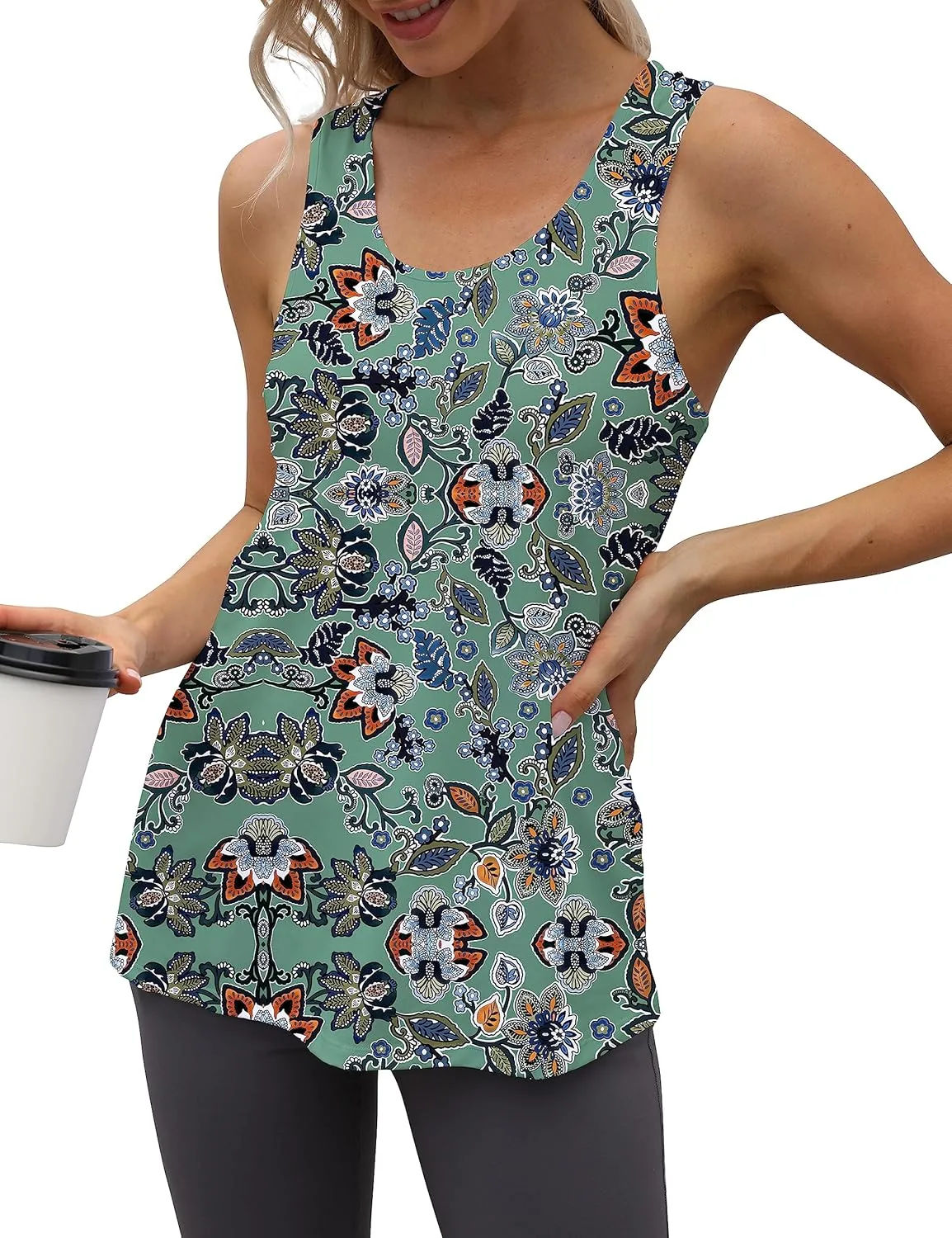 Cakulo Womens Workout Athletic Tank Tops Loose Gym Yoga Racerback Sleeveless Running Sports Shirts Tops