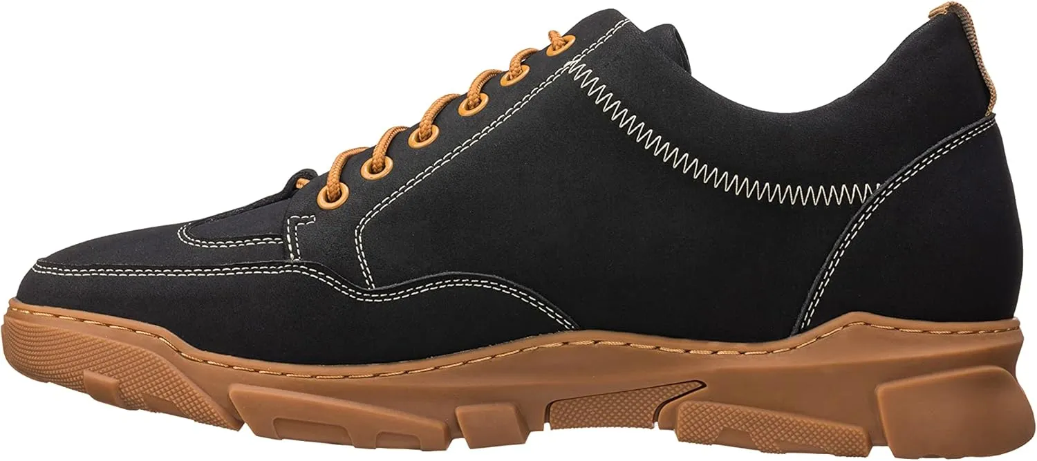 CALTO Men's Invisible Height Increasing Elevator Shoes - Black Leather Lace-up Hiking Style Boots - 2.8 Inches Taller - K8025- Size 10 D(M) US
