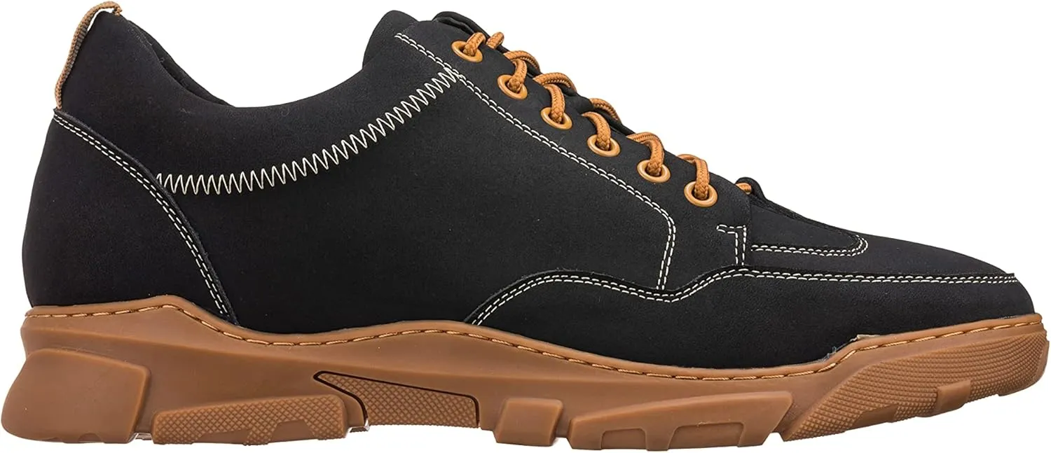 CALTO Men's Invisible Height Increasing Elevator Shoes - Black Leather Lace-up Hiking Style Boots - 2.8 Inches Taller - K8025- Size 10 D(M) US