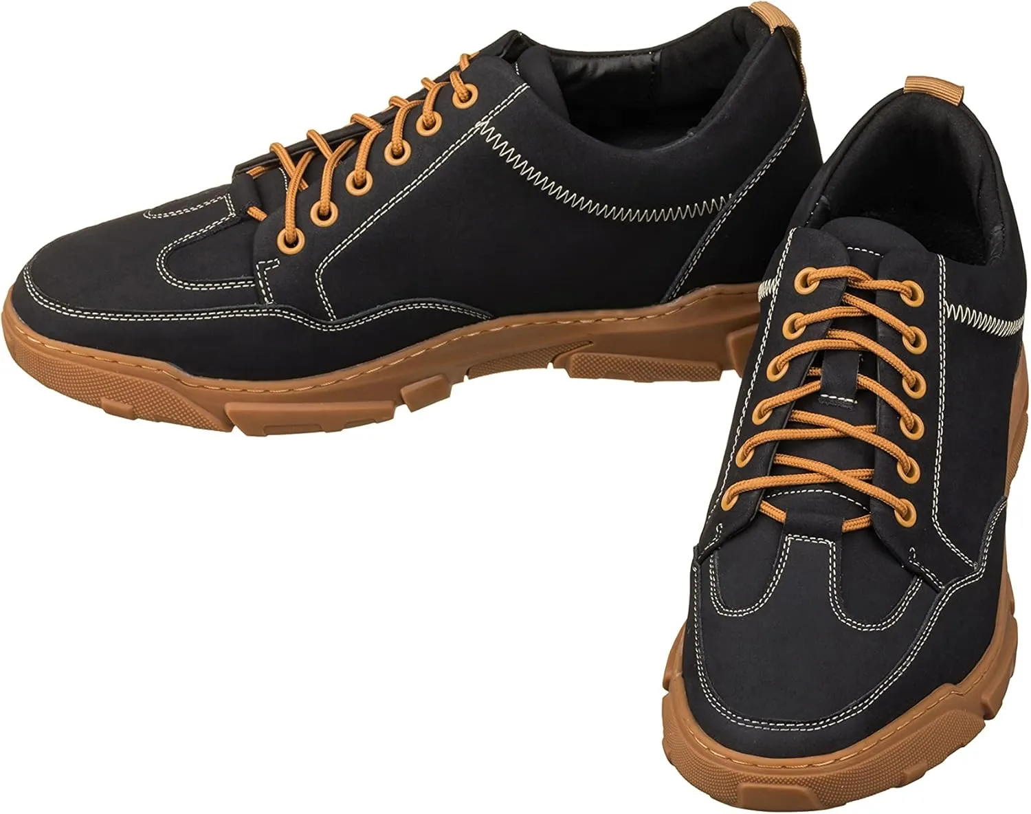 CALTO Men's Invisible Height Increasing Elevator Shoes - Black Leather Lace-up Hiking Style Boots - 2.8 Inches Taller - K8025- Size 10 D(M) US