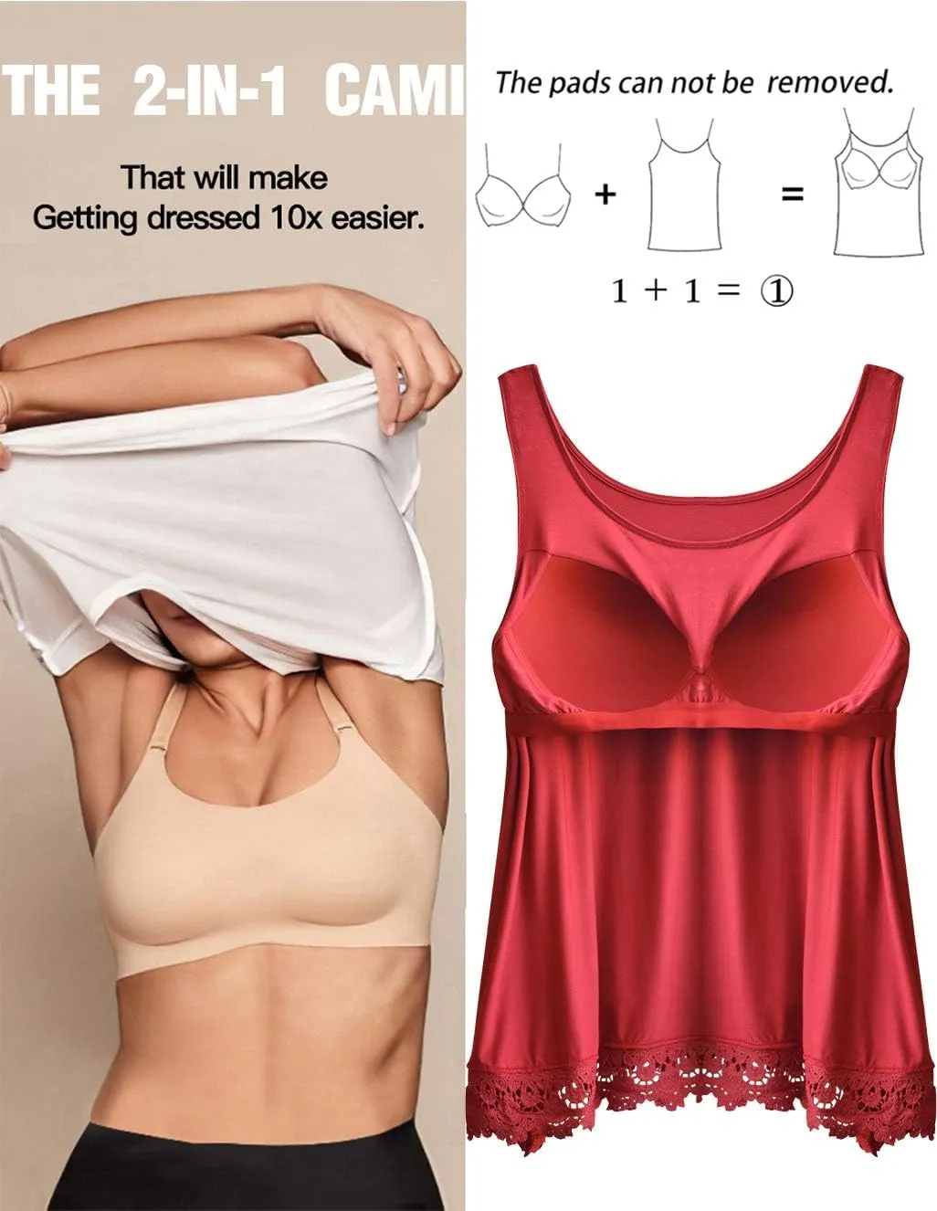 Camisoles for Women with Built in Bra Adjustable Strap Tank Tops Cami Sleeveless Summer Tops for Workout Sleeping Traveling