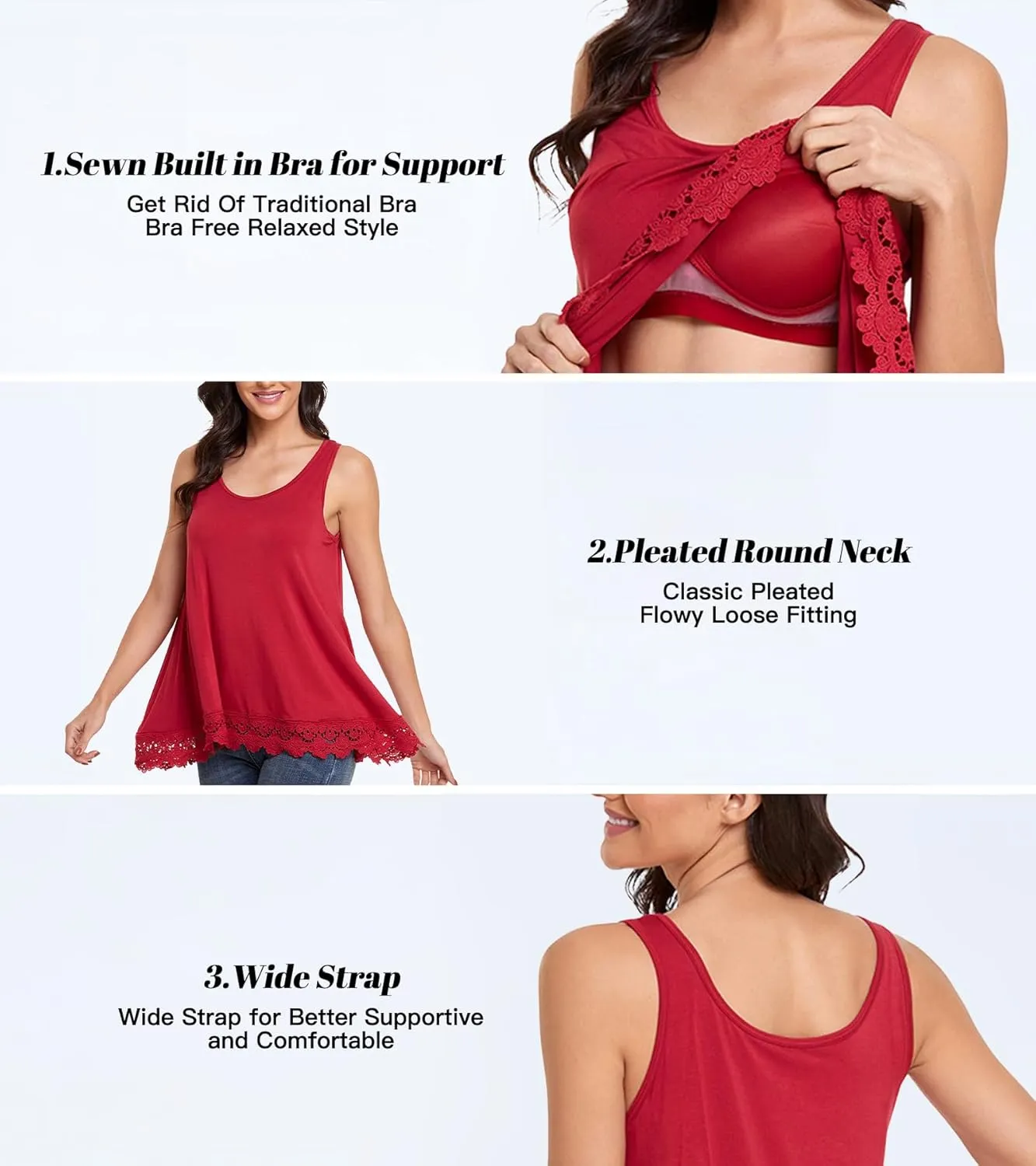 Camisoles for Women with Built in Bra Adjustable Strap Tank Tops Cami Sleeveless Summer Tops for Workout Sleeping Traveling