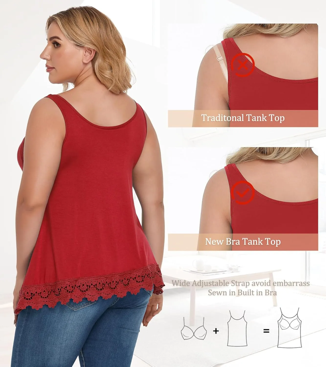 Camisoles for Women with Built in Bra Adjustable Strap Tank Tops Cami Sleeveless Summer Tops for Workout Sleeping Traveling